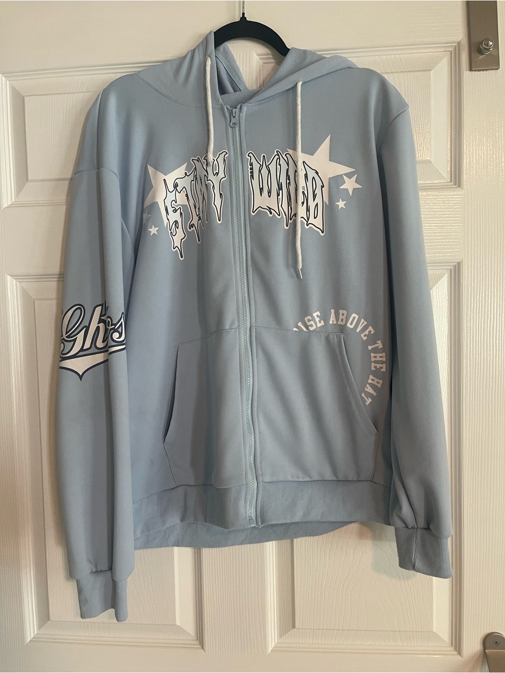 ROMWE Light Blue Graphic Zip Hoodie Jacket